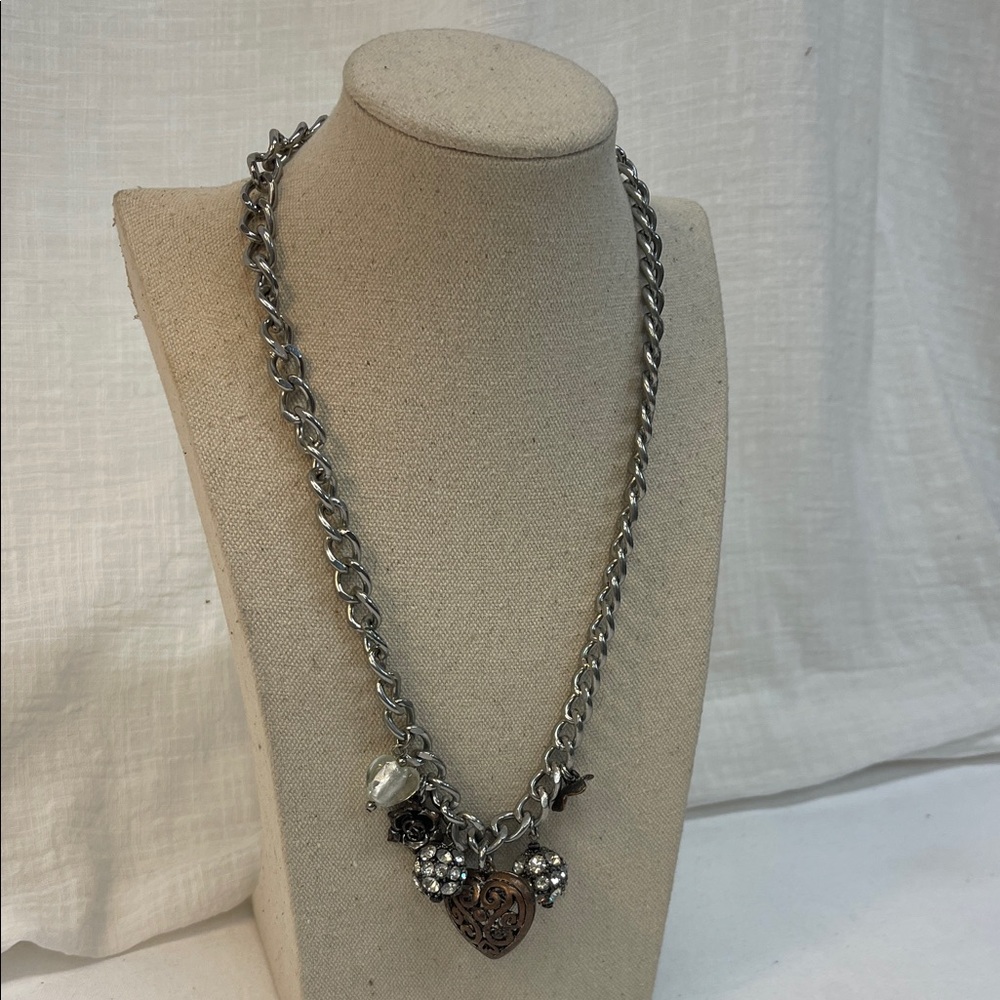 Kirk’s Foley vintage -Metal Heart Charm Necklace with Crystals